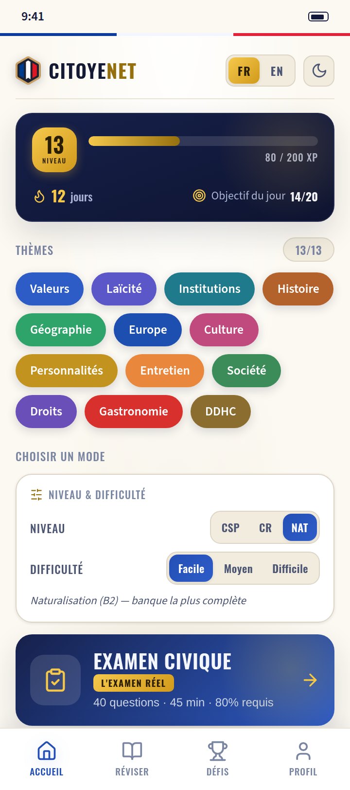 Écran d’accueil de l’application Citoyenet